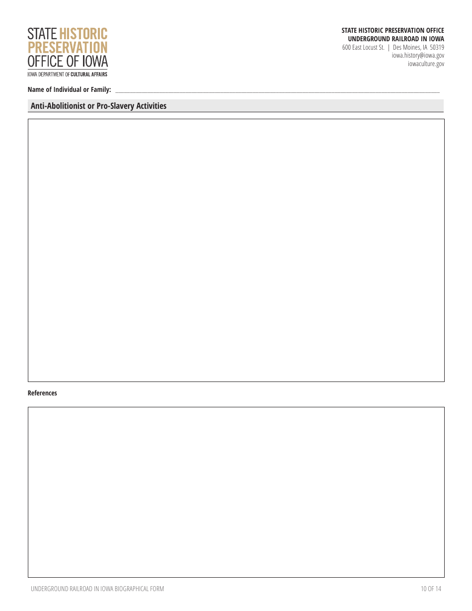 Underground Railroad in Iowa Biographical Form - Iowa, Page 10