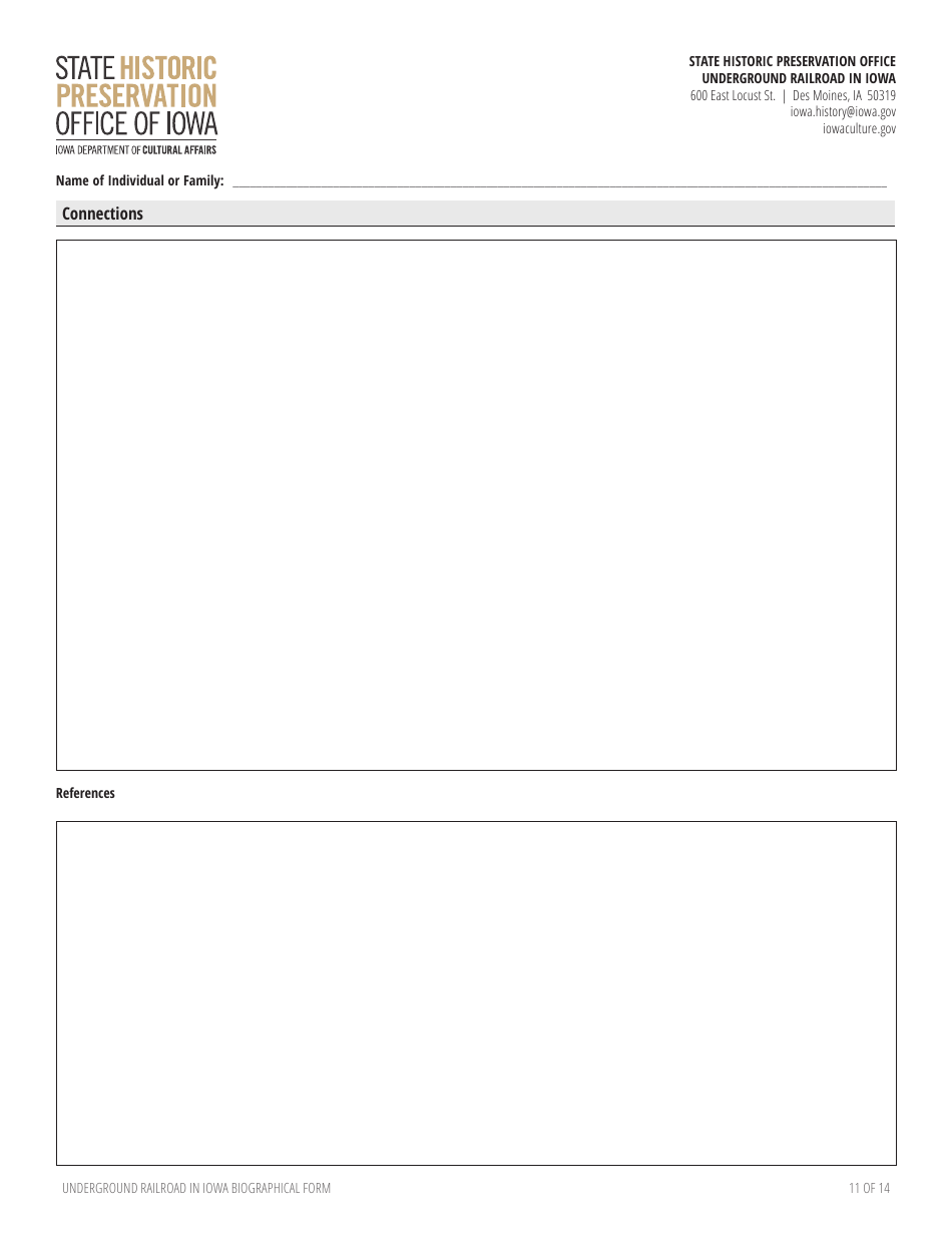 Underground Railroad in Iowa Biographical Form - Iowa, Page 11