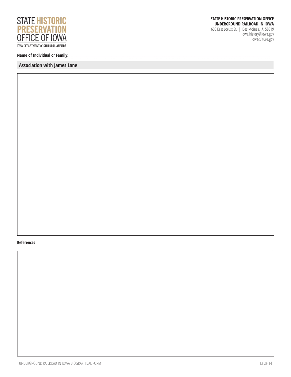 Underground Railroad in Iowa Biographical Form - Iowa, Page 13