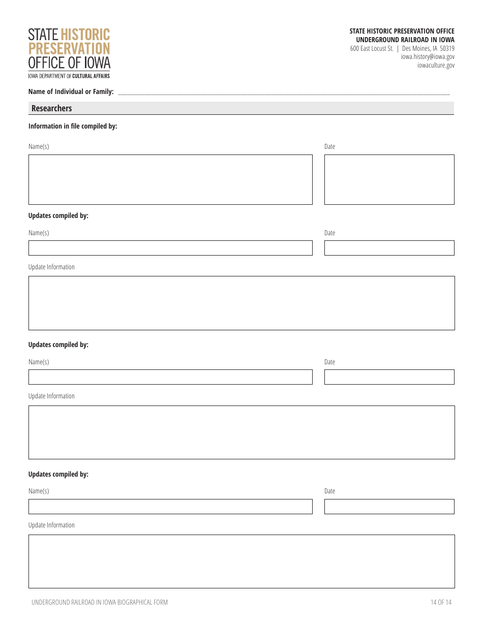 Underground Railroad in Iowa Biographical Form - Iowa, Page 14