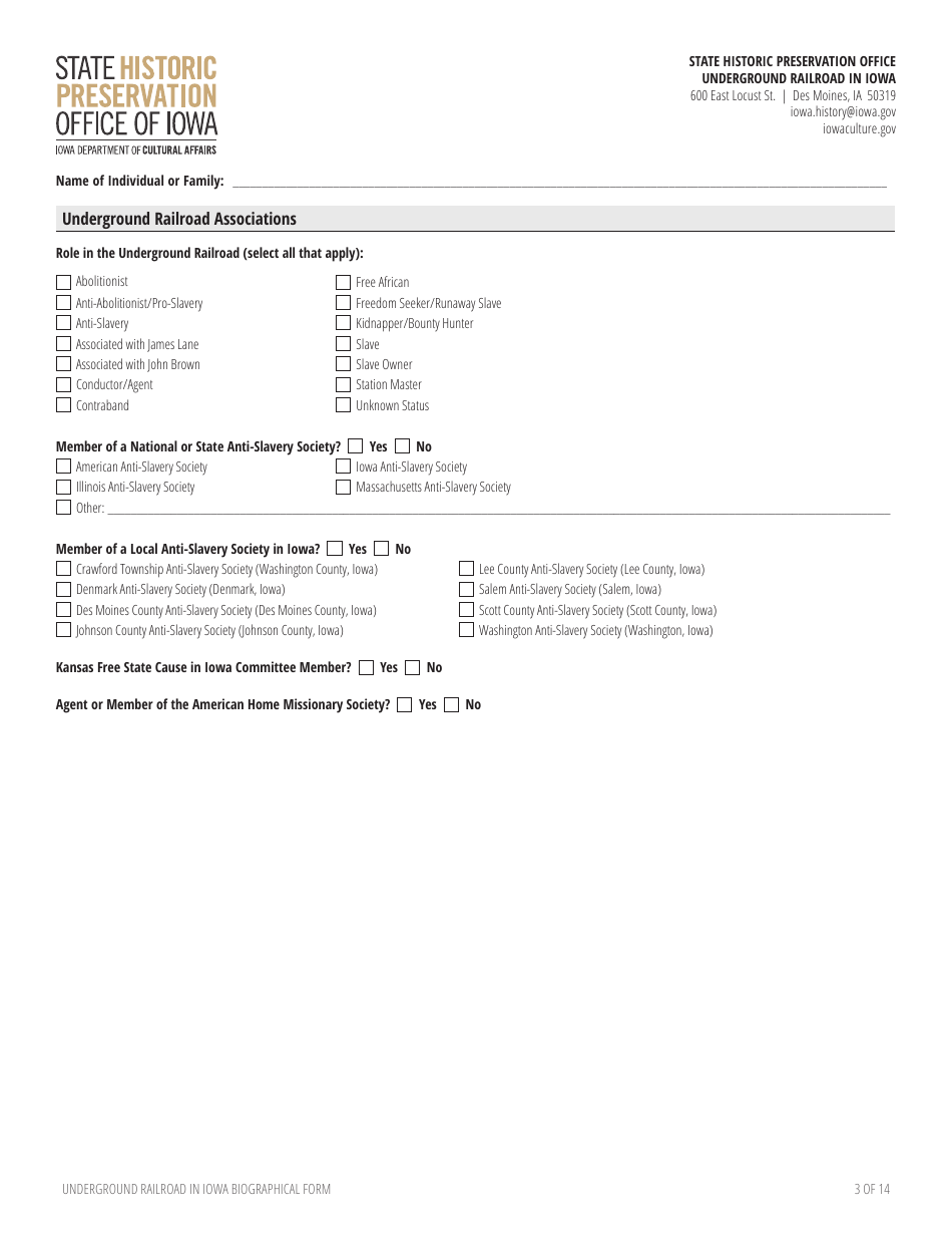 Underground Railroad in Iowa Biographical Form - Iowa, Page 3