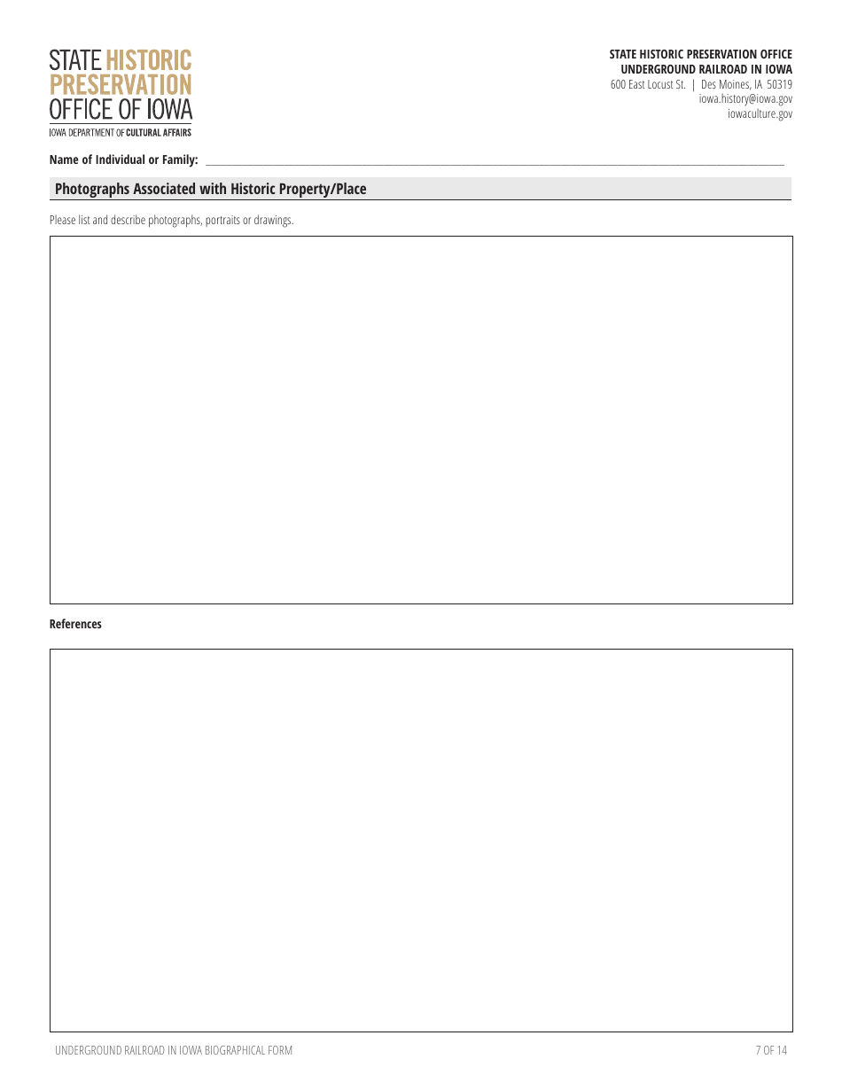 Underground Railroad in Iowa Biographical Form - Iowa, Page 7