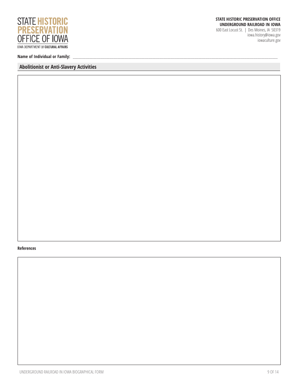 Underground Railroad in Iowa Biographical Form - Iowa, Page 9