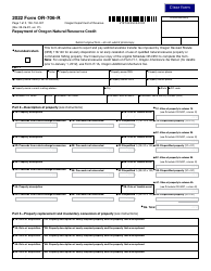 Document preview: Form OR-706-R (150-104-007) Repayment of Oregon Natural Resource Credit - Oregon