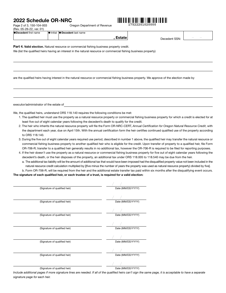 Form 150-104-003 Schedule OR-NRC Oregon Natural Resource Credit - Oregon, Page 2