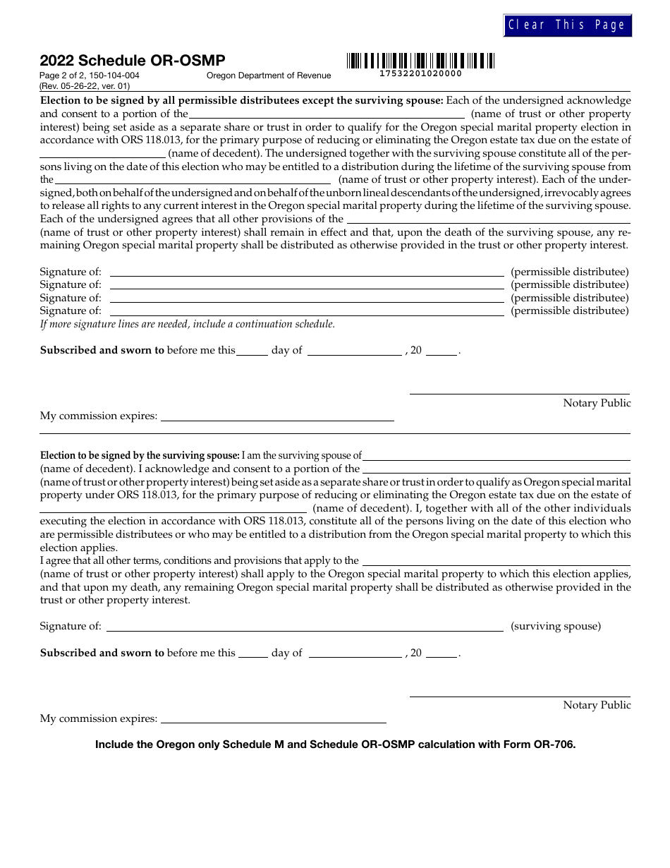Form 150104004 Schedule OROSMP 2022 Fill Out, Sign Online and