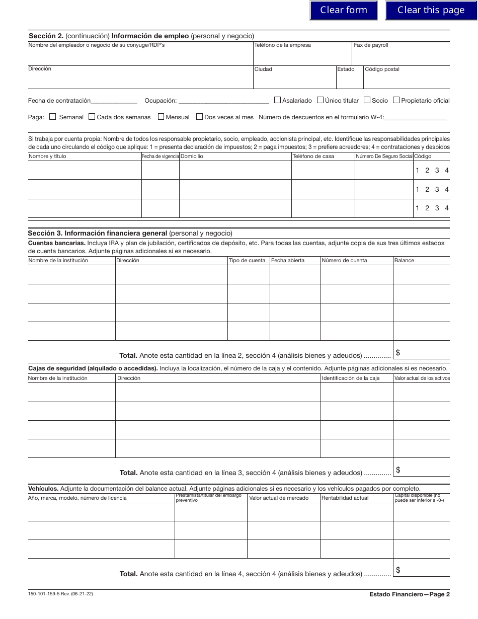 Formulario OR-SFC (SP) (150-101-159-5) Estado De Situacion Financiera - Oregon (Spanish), Page 2