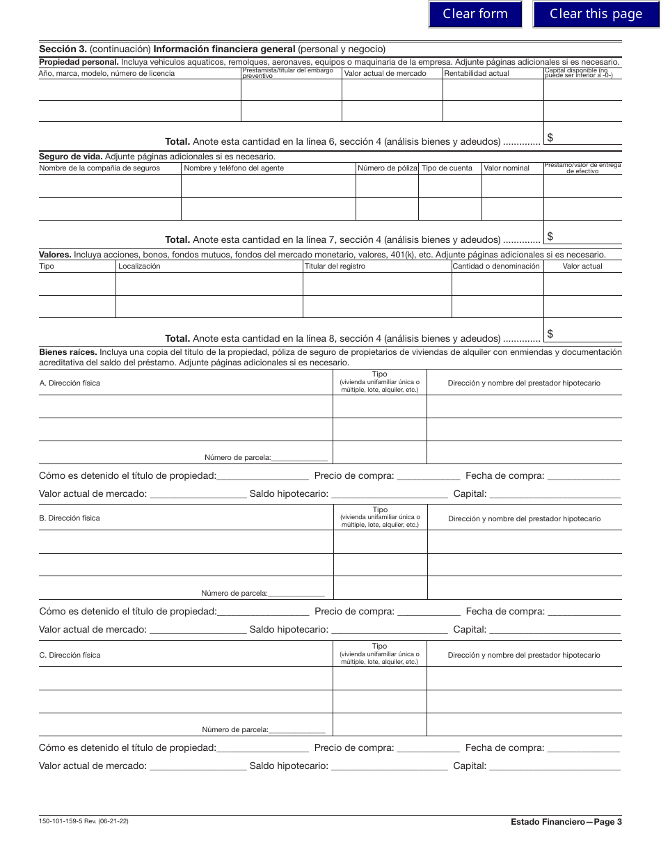 Formulario OR-SFC (SP) (150-101-159-5) Estado De Situacion Financiera - Oregon (Spanish), Page 3