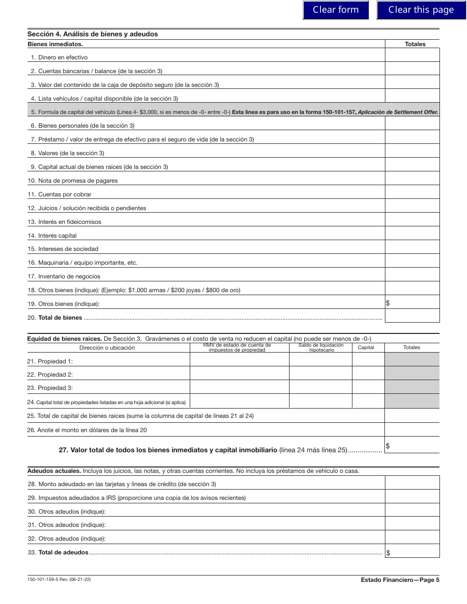 Formulario OR-SFC (SP) (150-101-159-5) Estado De Situacion Financiera - Oregon (Spanish), Page 5