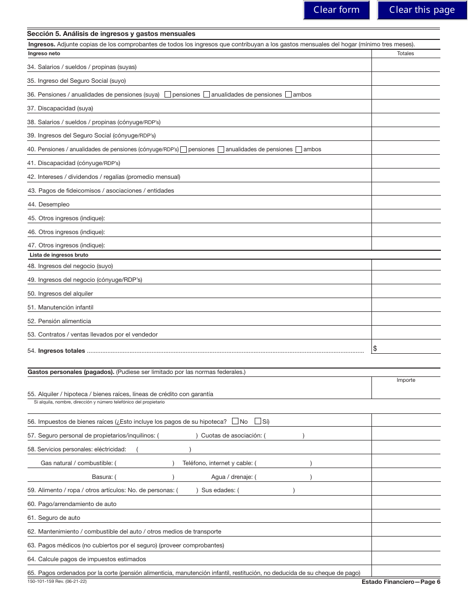 Formulario OR-SFC (SP) (150-101-159-5) Estado De Situacion Financiera - Oregon (Spanish), Page 6