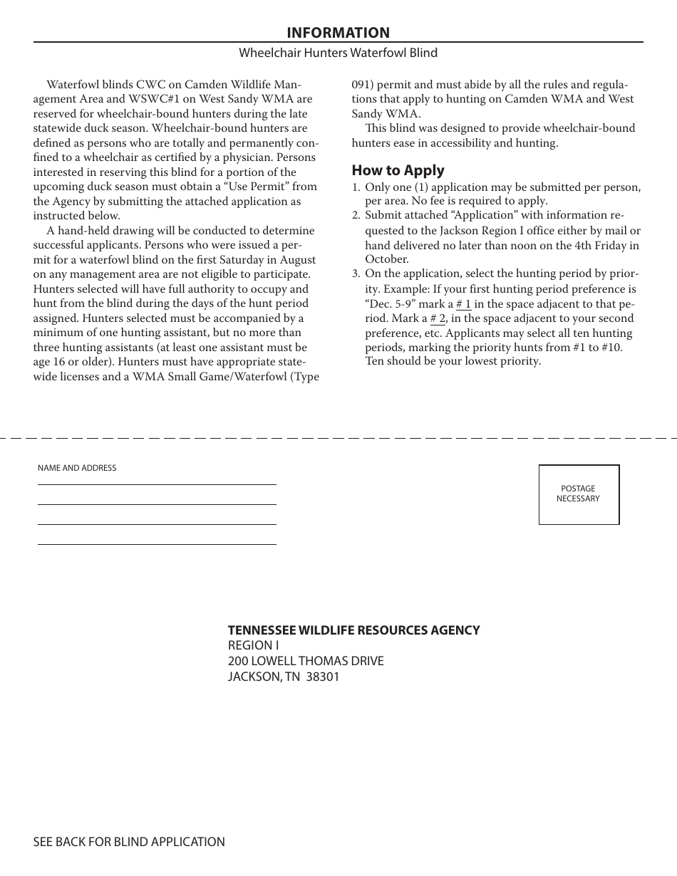 Form WR-1131 Waterfowl Blind Application - Camden Wma  West Sandy Wma - Tennessee, Page 2