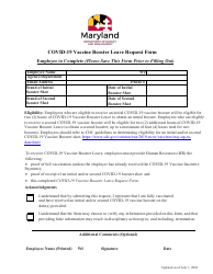 Document preview: Covid-19 Vaccine Booster Leave Request Form - Maryland