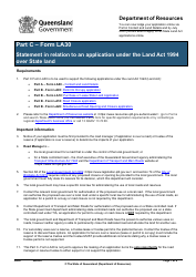 Form LA30 Part C Statement in Relation to an Application Under the Land Act 1994 Over State Land - Queensland, Australia