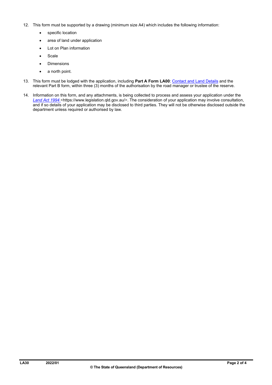 Form LA30 Part C Statement in Relation to an Application Under the Land Act 1994 Over State Land - Queensland, Australia, Page 2