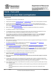 Form LA10 Part B Purchase or Lease State Land Application - Queensland, Australia