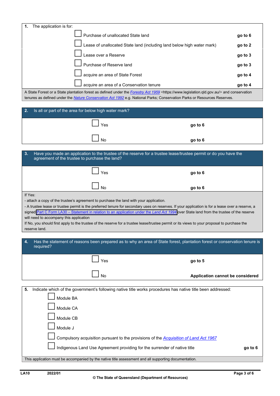 Form LA10 Part B Purchase or Lease State Land Application - Queensland, Australia, Page 3