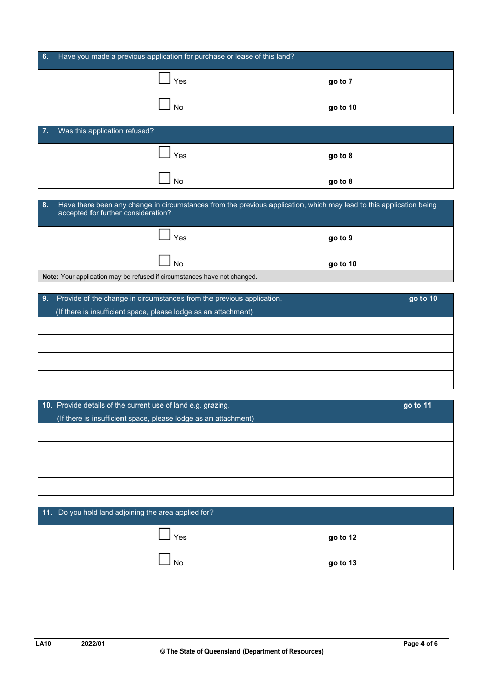 Form LA10 Part B Purchase or Lease State Land Application - Queensland, Australia, Page 4