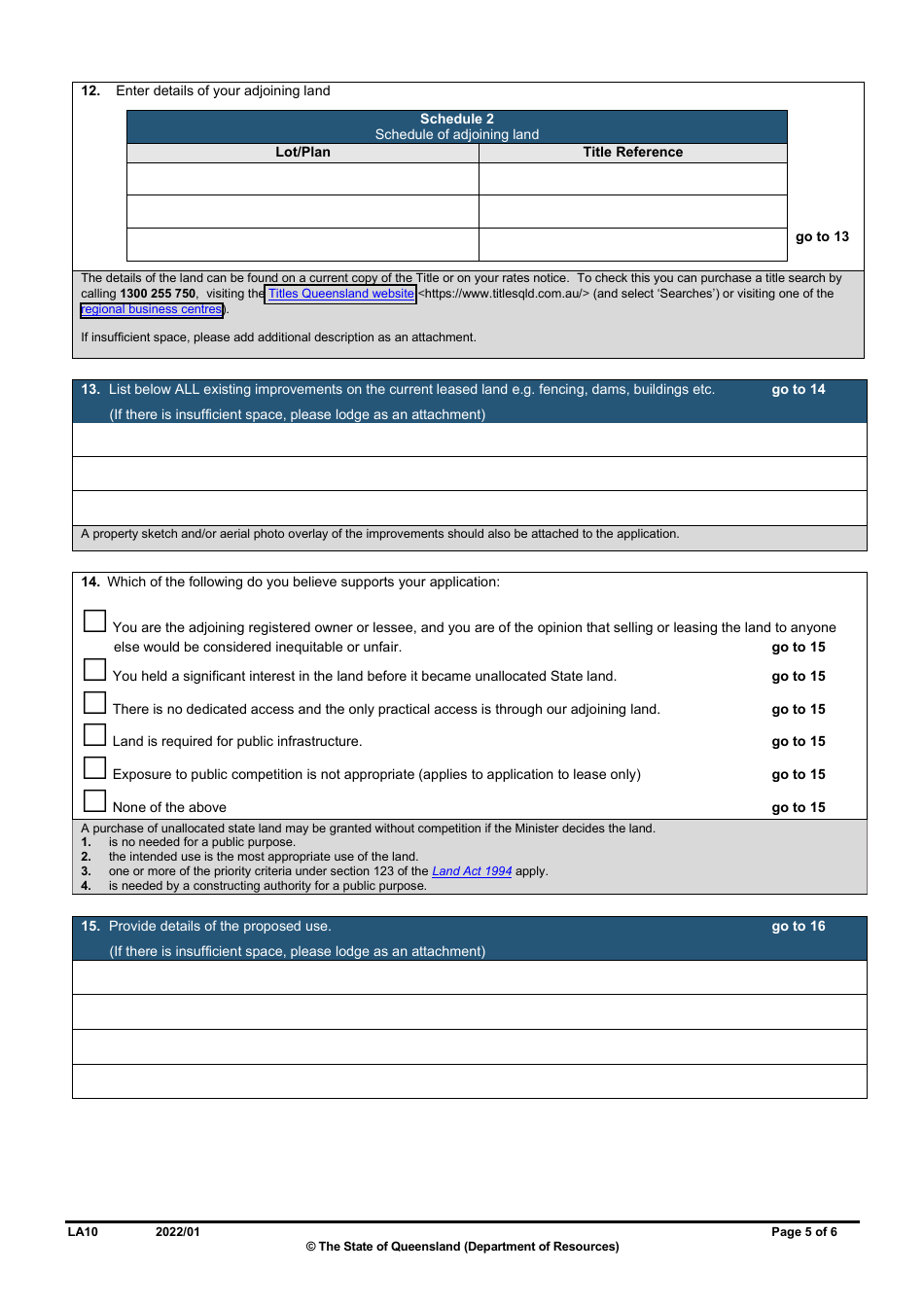 Form LA10 Part B Purchase or Lease State Land Application - Queensland, Australia, Page 5