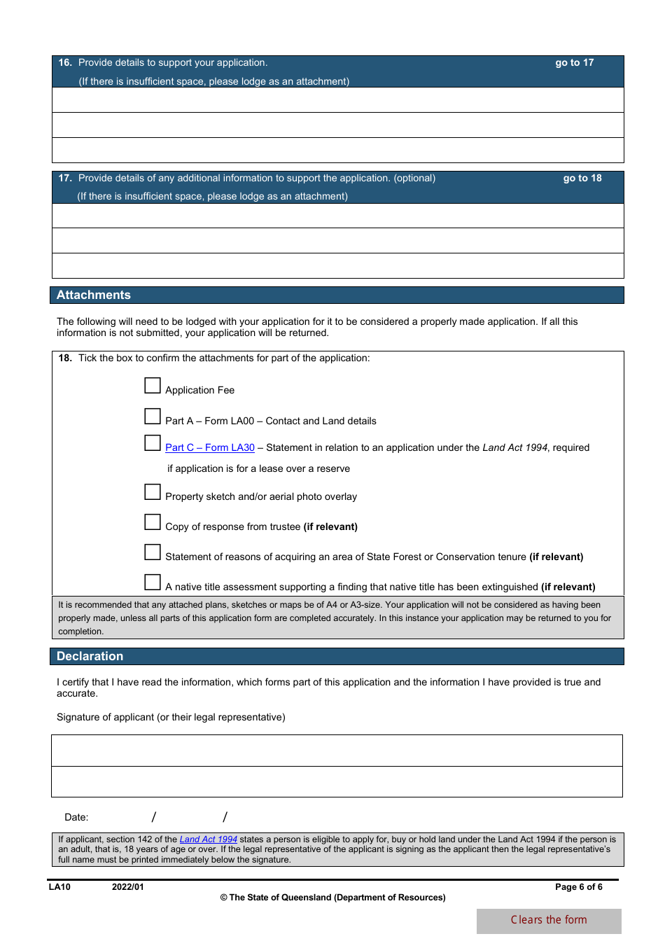 Form LA10 Part B Purchase or Lease State Land Application - Queensland, Australia, Page 6