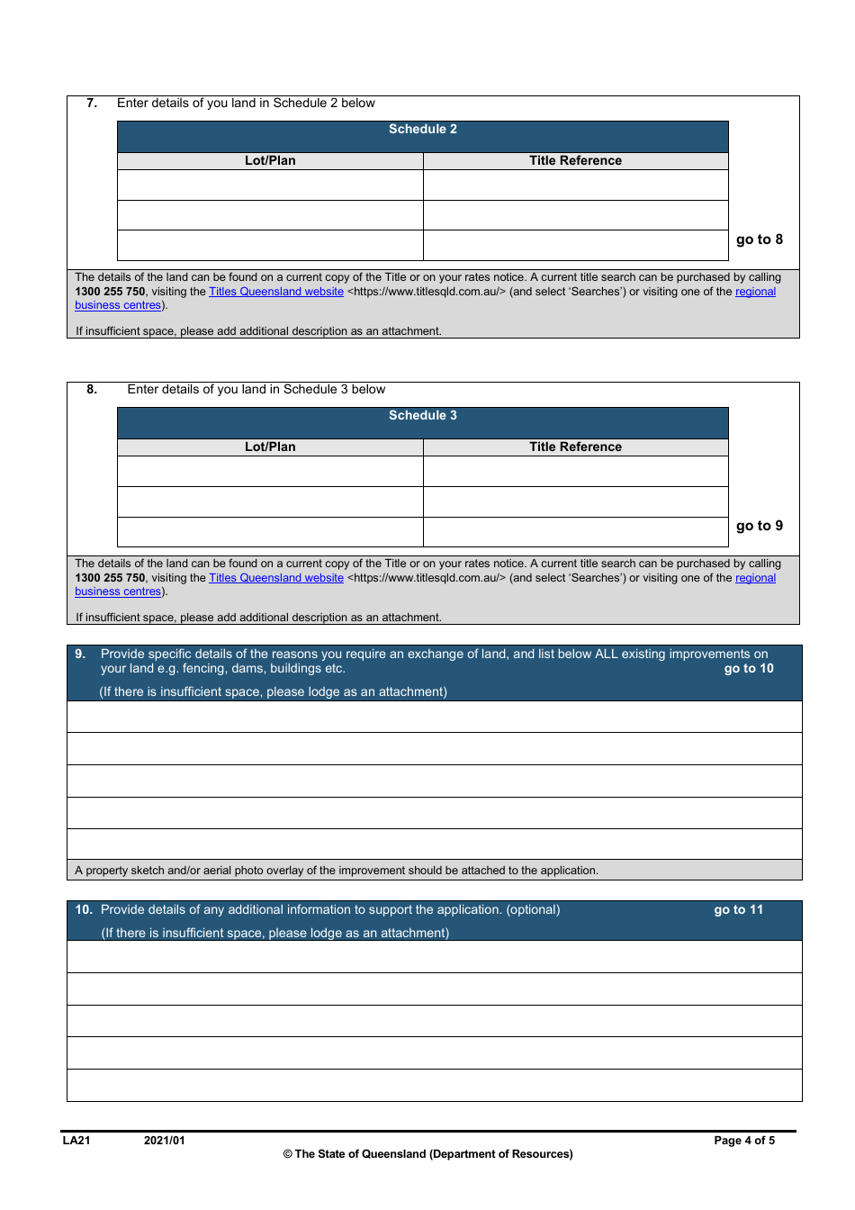 Form LA21 Part B Exchange of Land Application - Queensland, Australia, Page 4