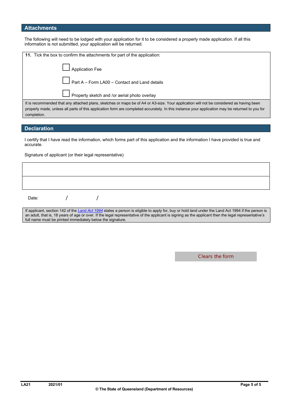 Form LA21 Part B Exchange of Land Application - Queensland, Australia, Page 5