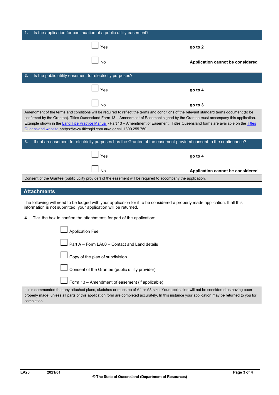 Form LA23 Part B Continuation of a Public Utility Easement Application - Queensland, Australia, Page 3
