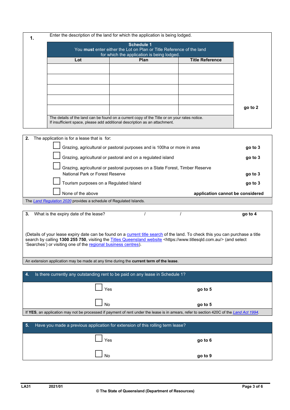 Form LA31 Part B Extension of a Rolling Term Lease Application - Queensland, Australia, Page 3