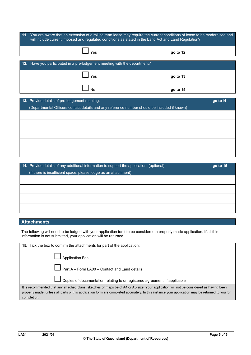 Form LA31 Part B Extension of a Rolling Term Lease Application - Queensland, Australia, Page 5