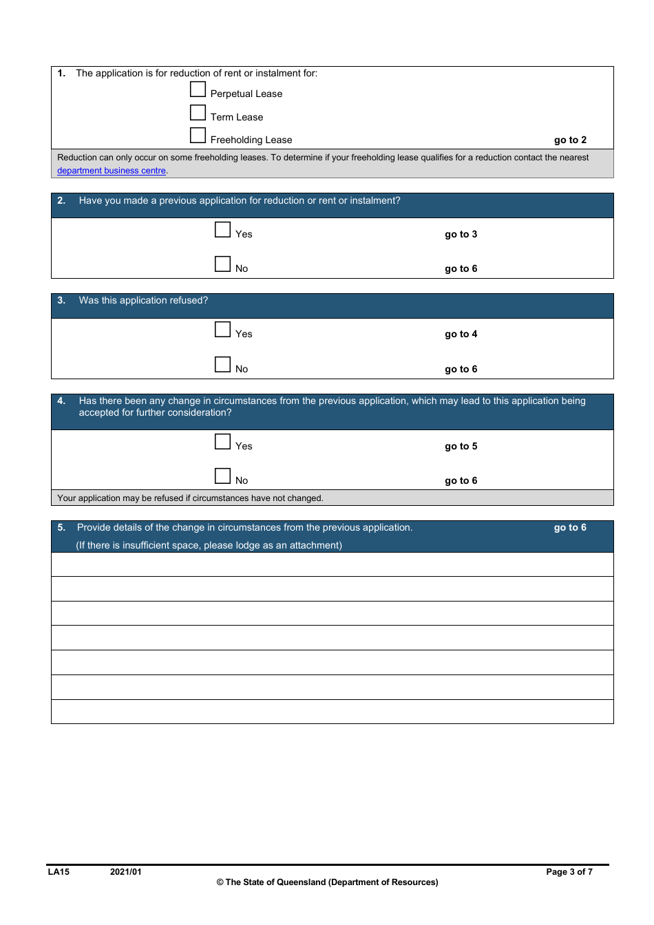 Form LA15 Part B Reduction of Rent or Instalment Application (Residential Leases Only) - Queensland, Australia, Page 3