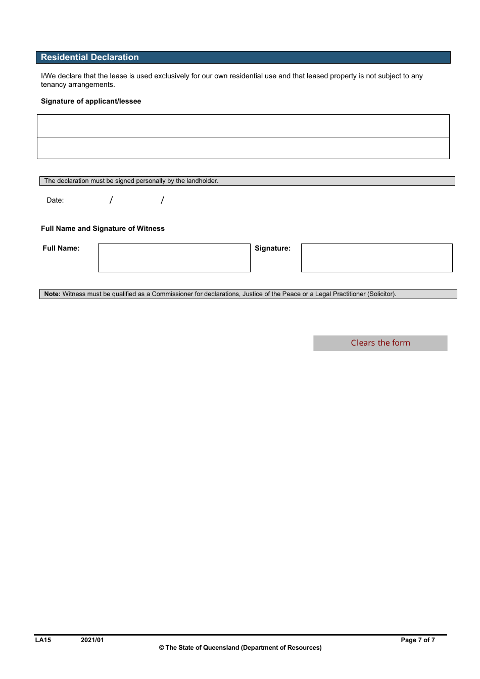 Form LA15 Part B Reduction of Rent or Instalment Application (Residential Leases Only) - Queensland, Australia, Page 7
