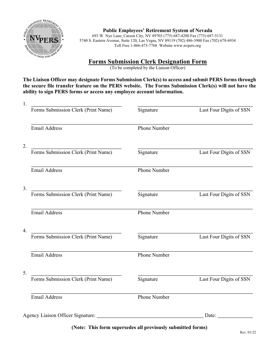 Forms Submission Clerk Designation Form - Nevada, Page 1