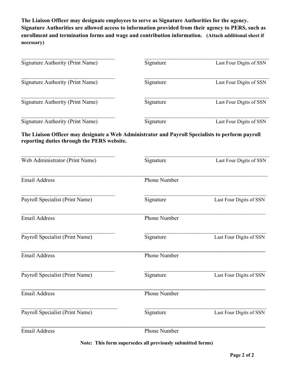 Deputy Liaison Officer and Signature Authorization Designation Form - Nevada, Page 2