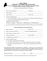 Document preview: Form PTF-307 Property Tax Exemption Application for Surviving Spouses, Parents, or Minor Children of Deceased Veterans - Maine