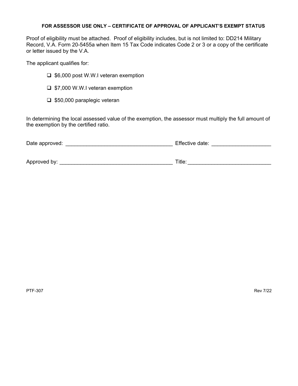 Form PTF-307 - Fill Out, Sign Online and Download Fillable PDF, Maine ...