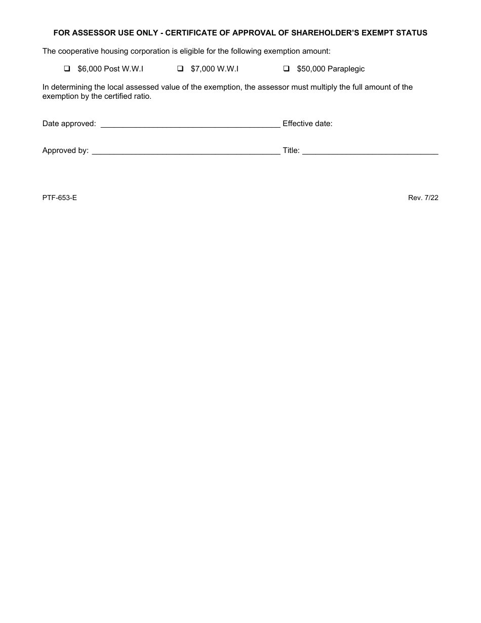 Form PTF-653-E Property Tax Exemption Application for Veteran Cooperative Housing Corporation Shareholders - Maine, Page 3