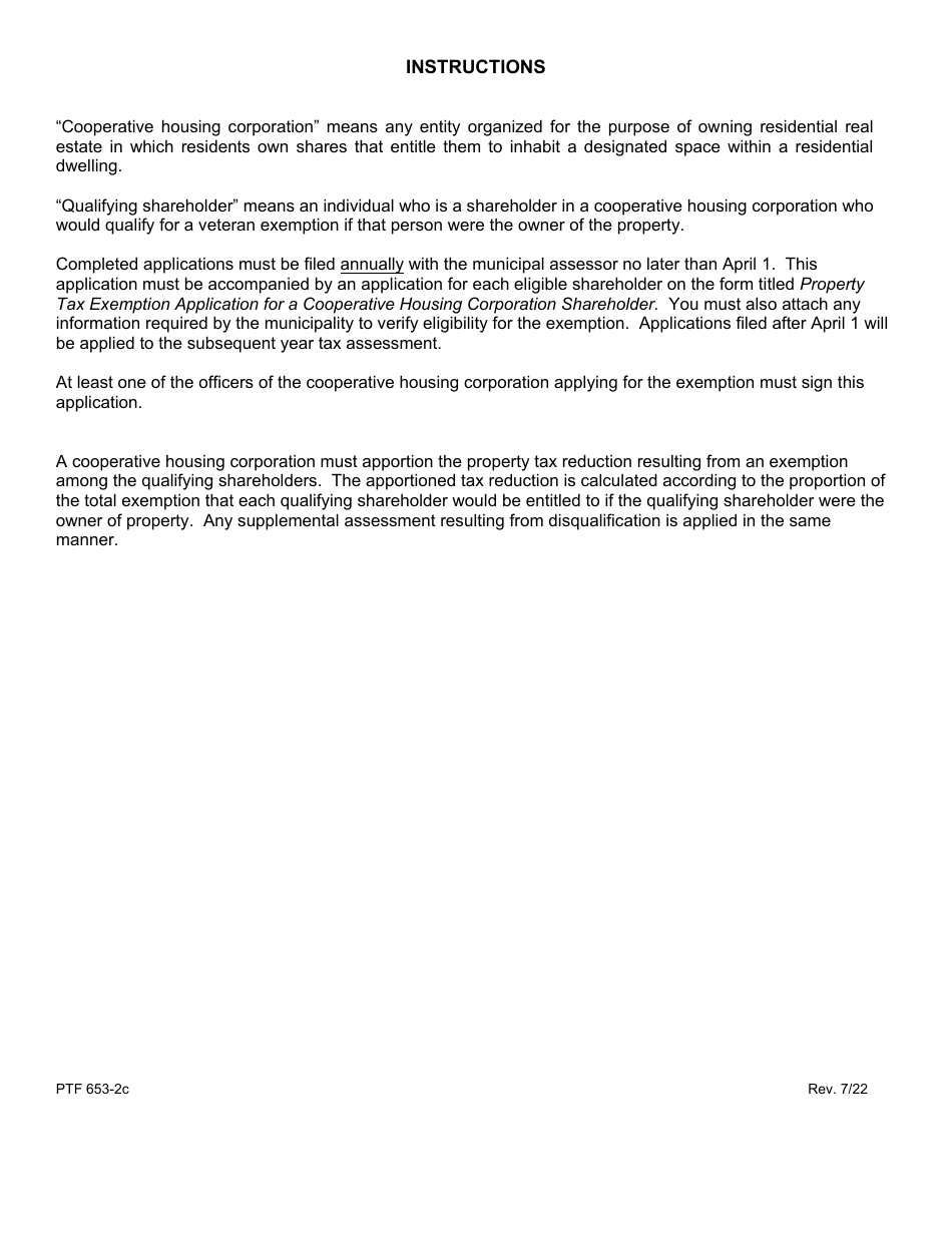 Form PTF653-2C Property Tax Exemption Application for Cooperative Housing Corporations With Veteran Shareholders - Maine, Page 2