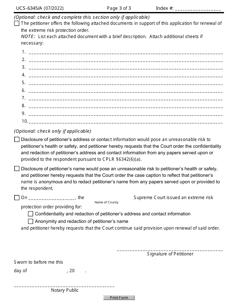 Form UCS-6345 / A Application for Renewal of an Extreme Risk Protection Order - New York, Page 3