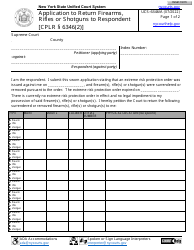 Form UCS-6346/A Application to Return Firearms, Rifles or Shotguns to Respondent - New York