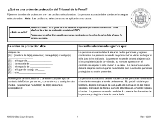 Temporary Orders of Protection Instructions Form Letter - New York (Spanish)