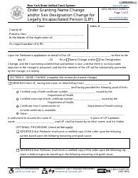 Form UCS-NCO3 Order Granting Name Change and/or Sex Designation Change for Legally Incapacitated Person (Lip) - New York