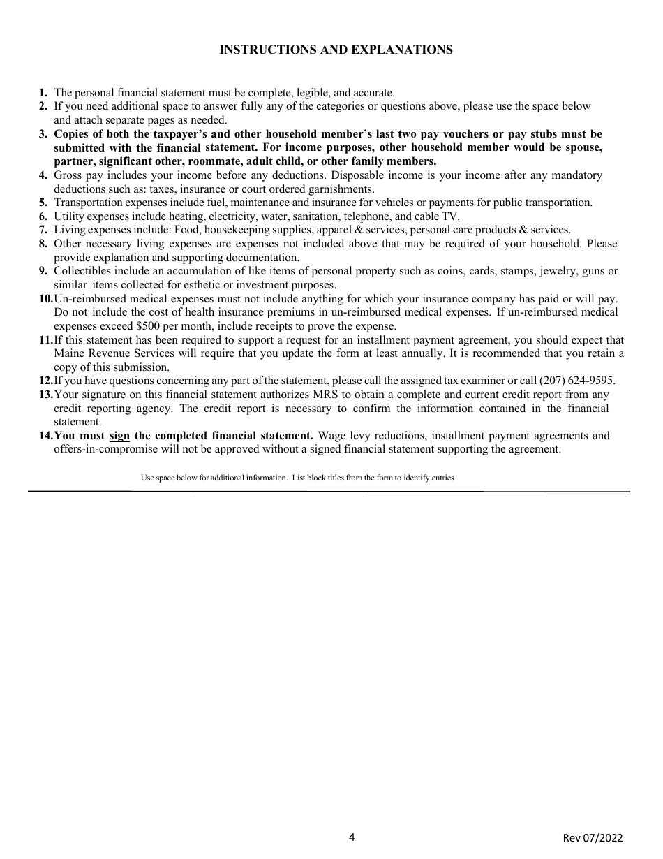 Personal Financial Statement - Maine, Page 4