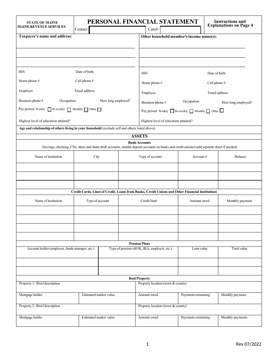 Maine Personal Financial Statement - Fill Out, Sign Online and Download ...