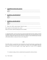 Form 105 Application for Ex Parte Order of Protective Custody - Kansas, Page 2