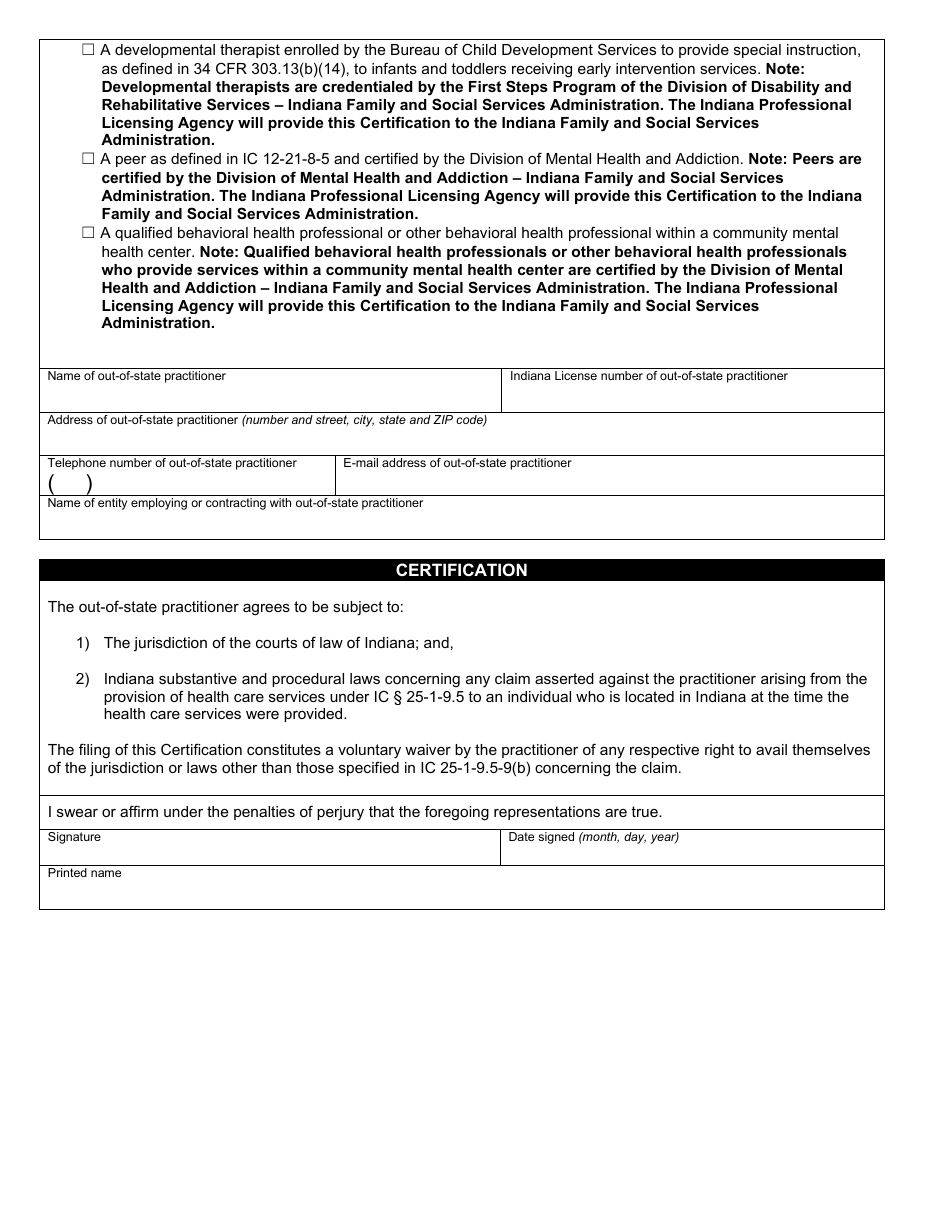 State Form 56084 Out-of-State Telehealth Practitioner Certification - Indiana, Page 2