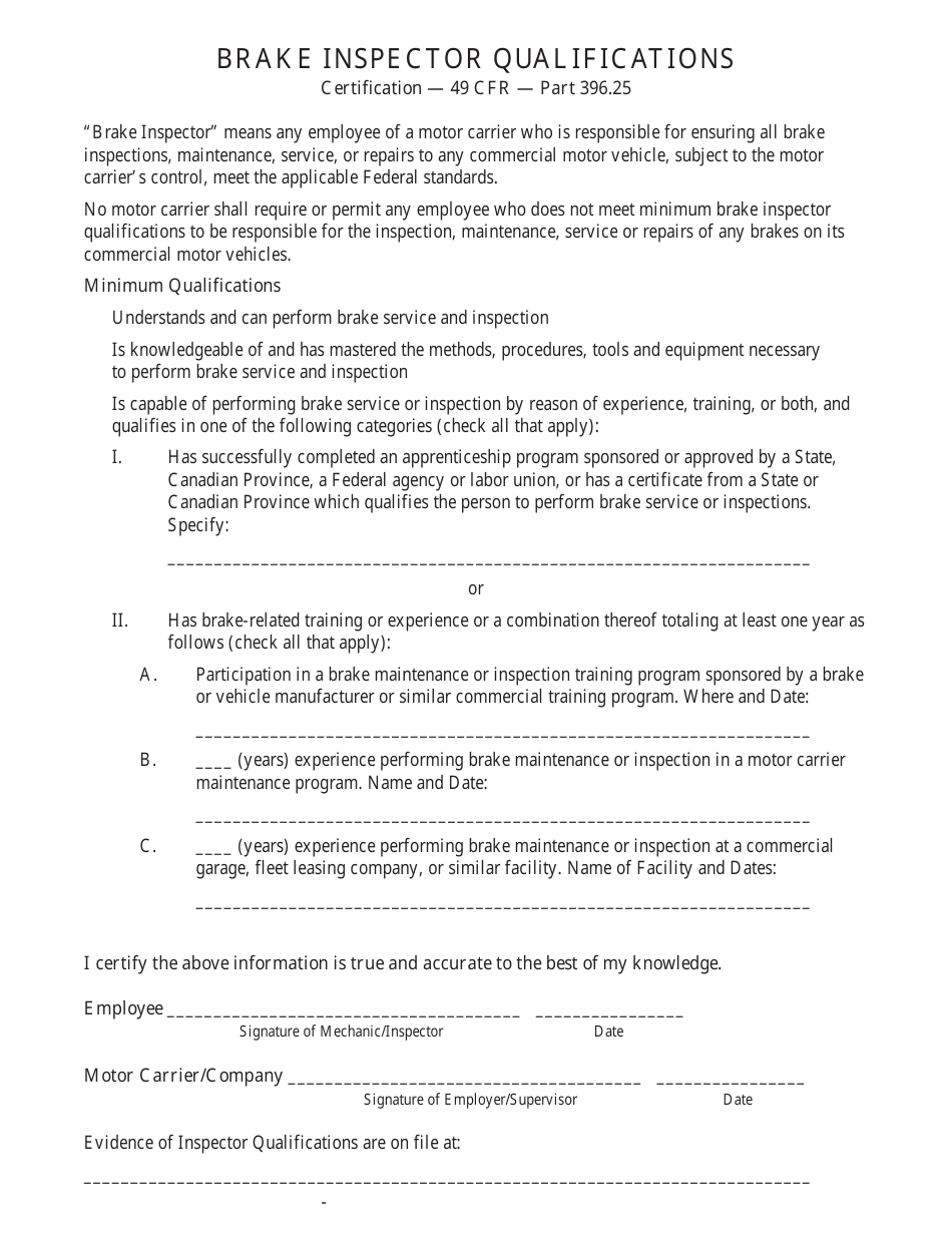 Brake Inspector Qualifications - Nevada, Page 1