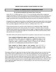 Document preview: Consent to Jurisdiction of a Magistrate Judge - Utah