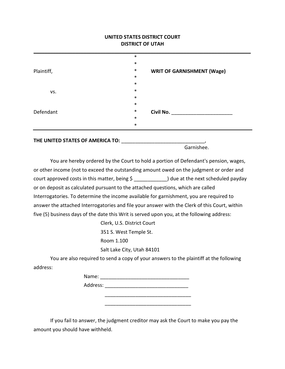Garnishment Packet - Personal Service (Wage) - Utah, Page 7