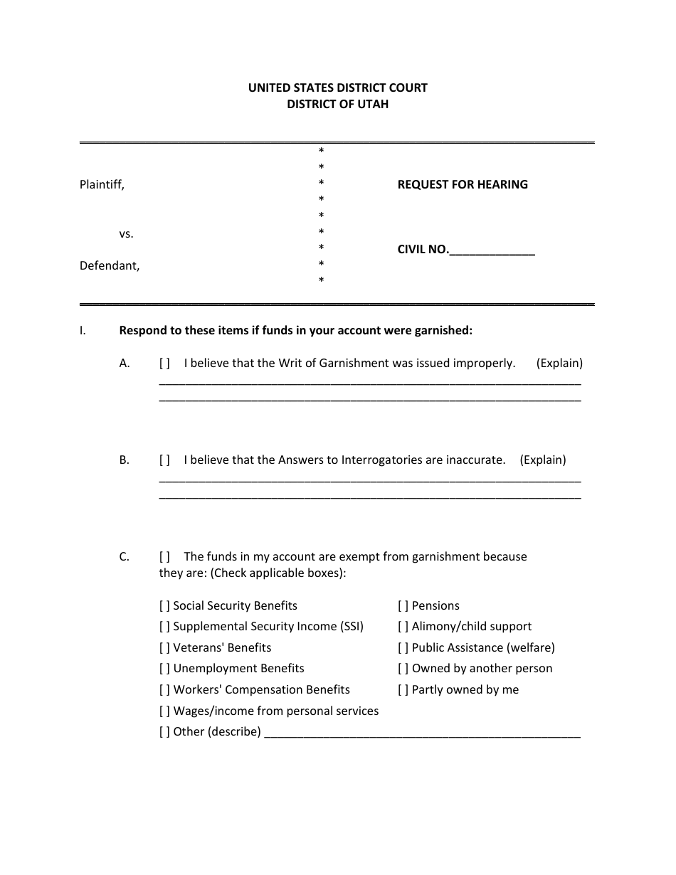 Utah Garnishment Packet Not for Personal Services Fill Out, Sign