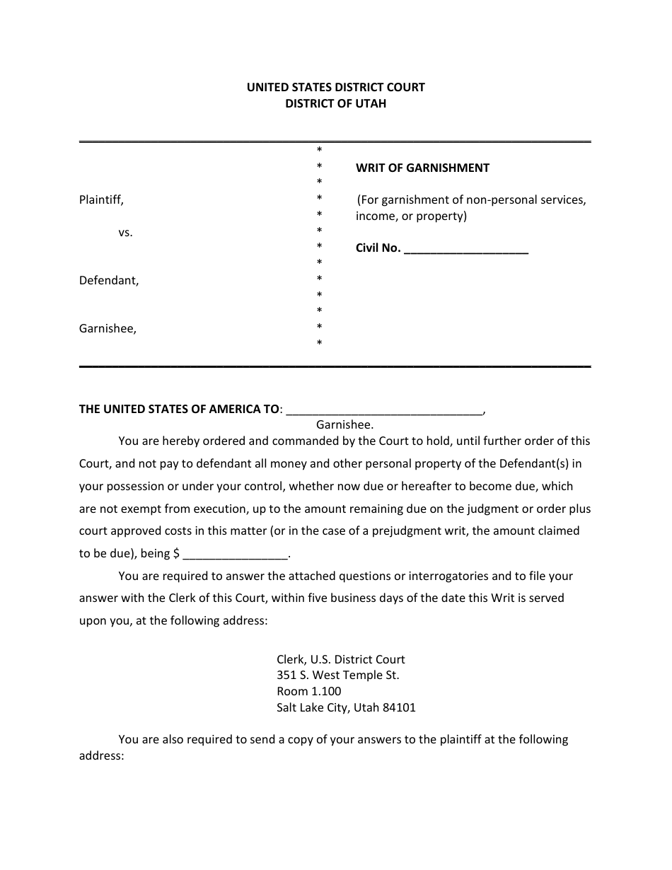 Garnishment Packet - Not for Personal Services - Utah, Page 7