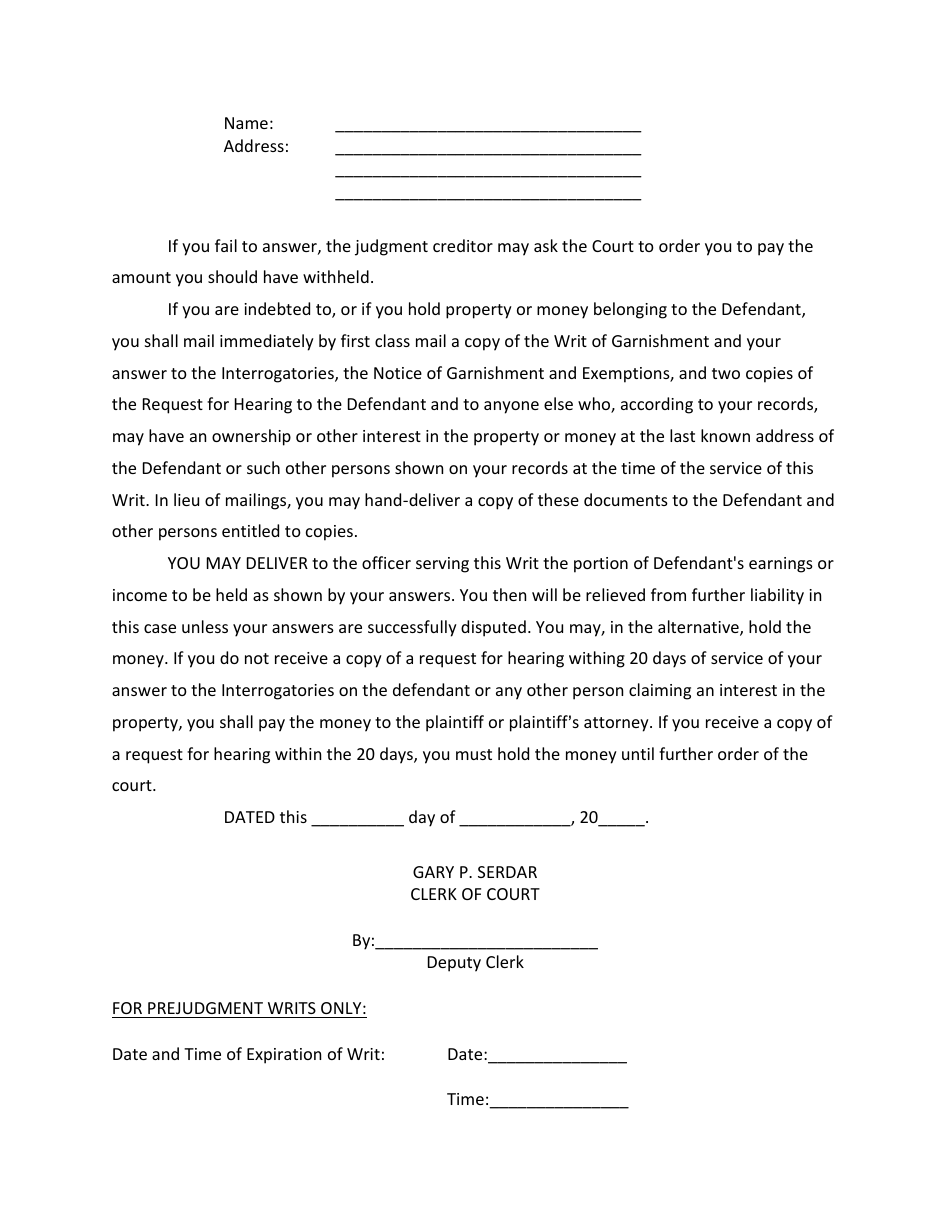 Garnishment Packet - Not for Personal Services - Utah, Page 8
